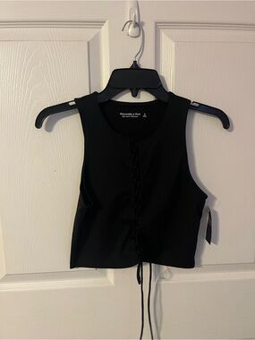 Abercrombie & Fitch Black Front Lace-Up Crop Tank